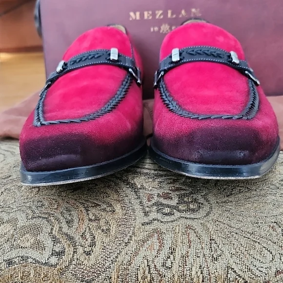 MEZLAN Halsey Red & Black Suede Slip-on Loafer Wedding Dress Shoes: Velvet Slip-Ons | The Black Tux main image 3